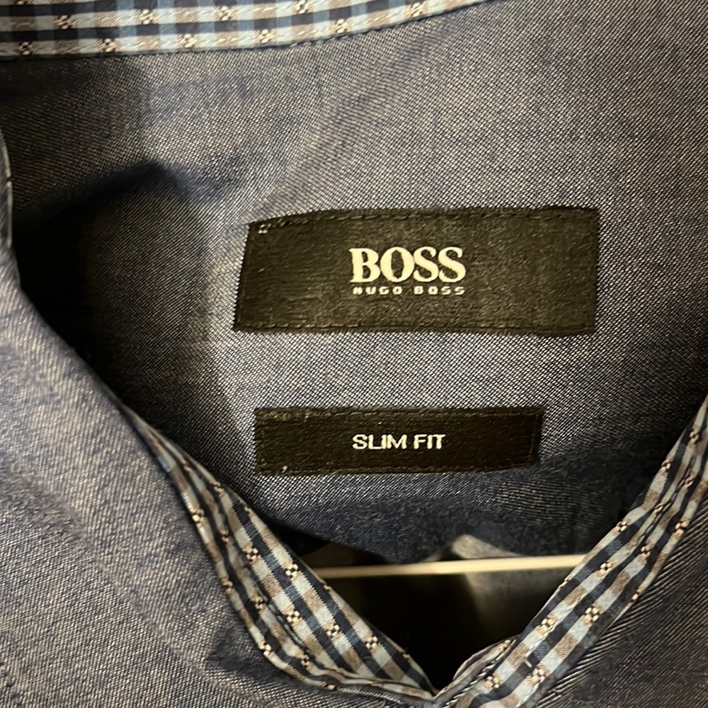 Boss blue sport shirt with collar accents